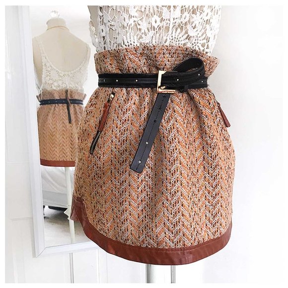 [ VINTAGE ] Herringbone Woven Mini Skirt - Picture 2 of 16